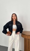 Mavi Taşlı Kısa Kot Ceket L
