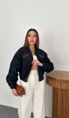 Mavi Taşlı Kısa Kot Ceket L