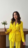 Neon Beli Kuşaklı Ceket Ve Pantolon Parlak Takım L