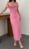 Pembe Madonna Yaka Güllü Elbise L