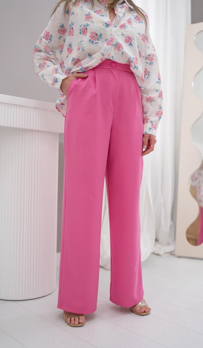 Pembe Yüksek Bel Wide Leg Pantolon L