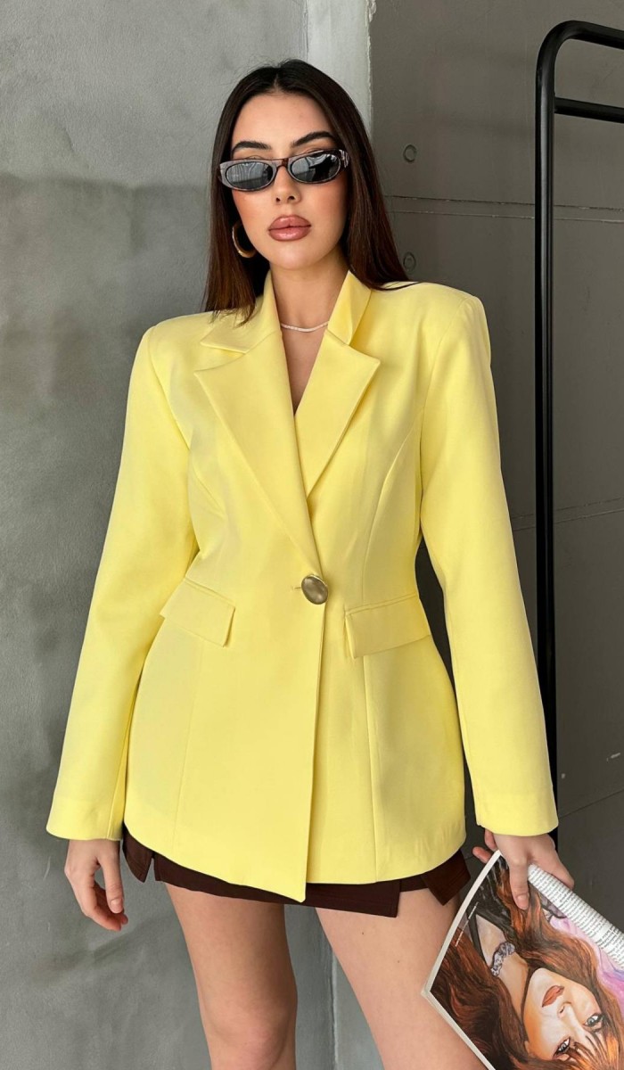 Sarı Belden Oturtmalı Blazer Ceket L Sarı Belden Oturtmalı Blazer Ceket L