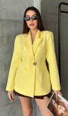 Sarı Belden Oturtmalı Blazer Ceket L