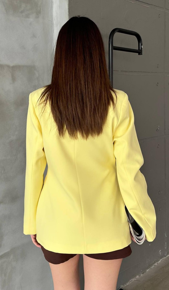 Sarı Belden Oturtmalı Blazer Ceket L