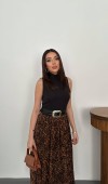 Siyah Alt Eteği Leopar Elbise L