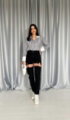 Siyah Askılı İki Parça Jeans Pantolon L