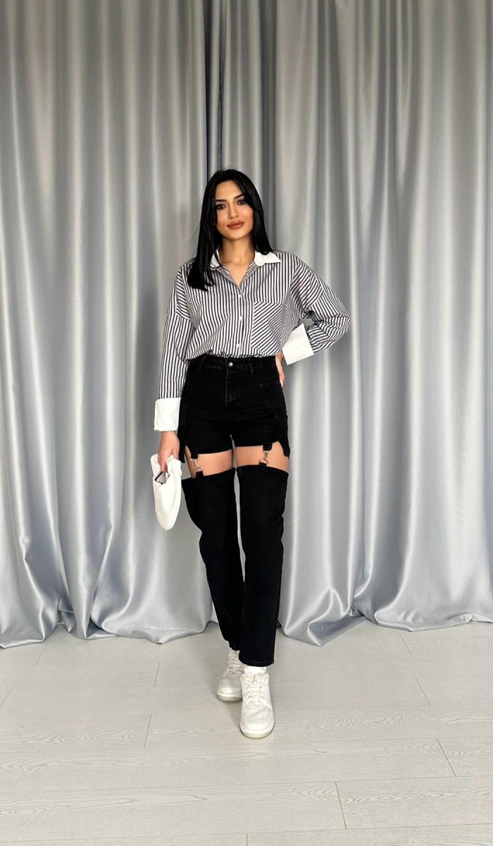 Siyah Askılı İki Parça Jeans Pantolon L Siyah Askılı İki Parça Jeans Pantolon L