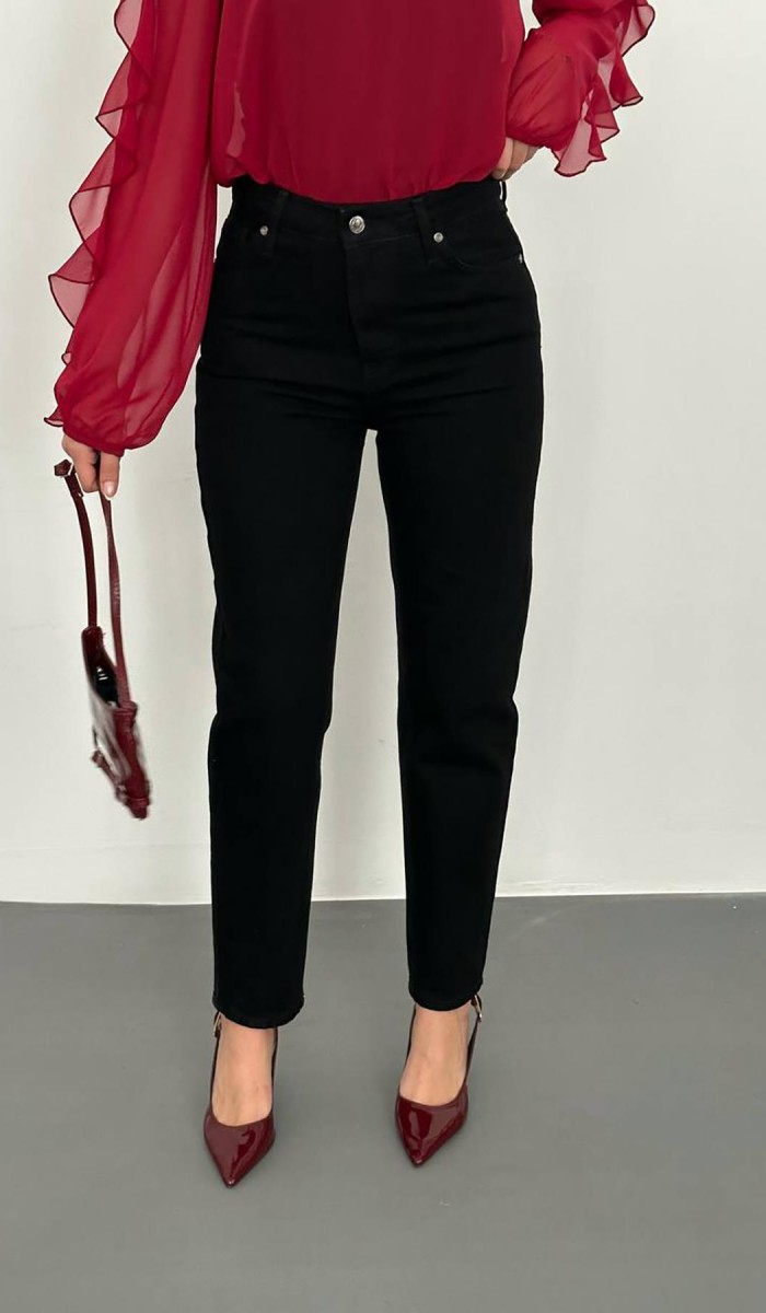Siyah Boru Paça Jeans Pantolon L