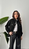 Siyah Çıtçıtlı Süet Gömlek L