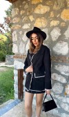 Siyah Çizgili Astarlı Garnili Süet Ceket L
