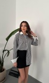 Siyah Çizgili Poplin Uzun Kol Gömlek L