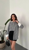 Siyah Çizgili Poplin Uzun Kol Gömlek L