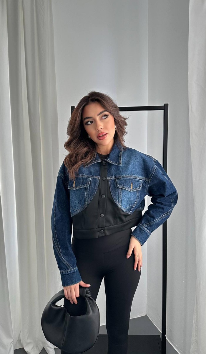 Siyah Denim Scuba Garnili Ceket L Siyah Denim Scuba Garnili Ceket L