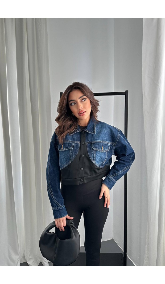 Siyah Denim Scuba Garnili Ceket L