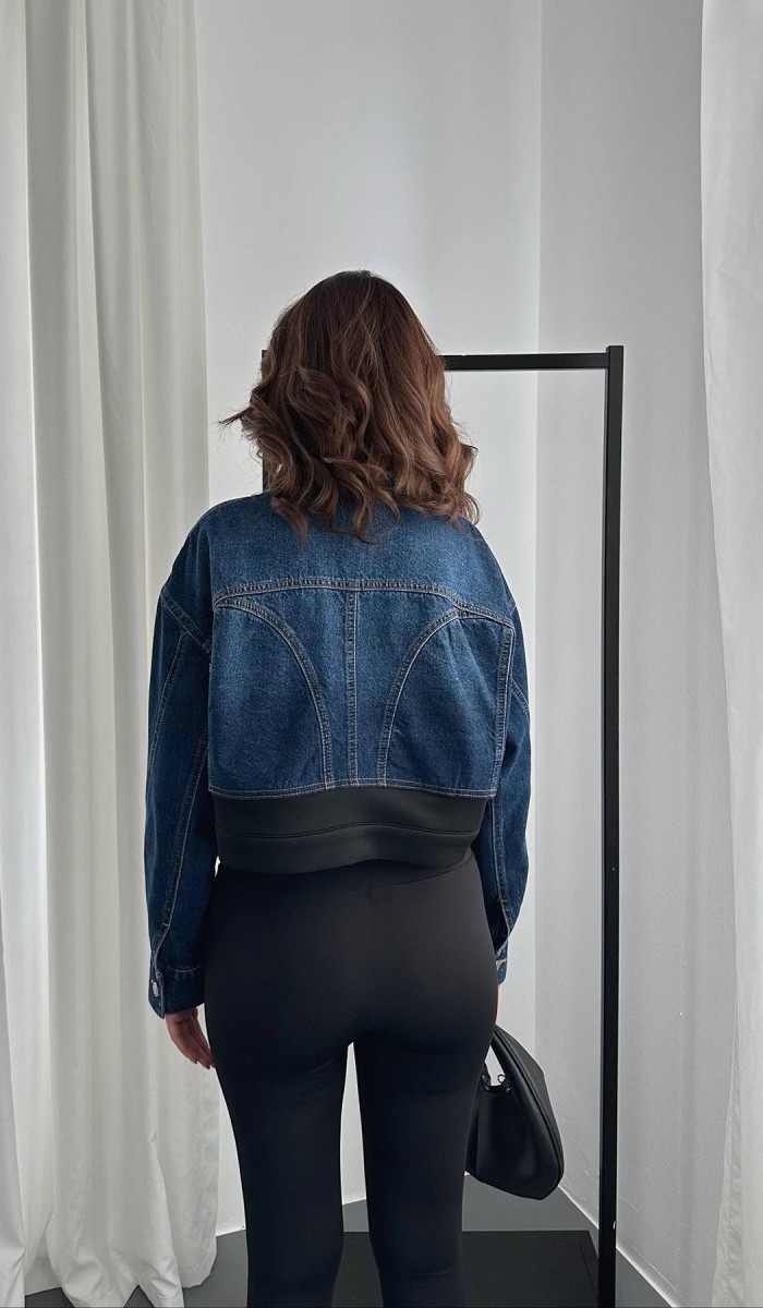 Siyah Denim Scuba Garnili Ceket L