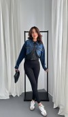 Siyah Denim Scuba Garnili Ceket L