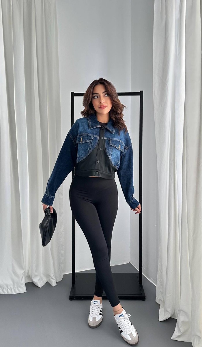 Siyah Denim Scuba Garnili Ceket L