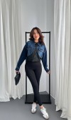Siyah Denim Scuba Garnili Ceket L