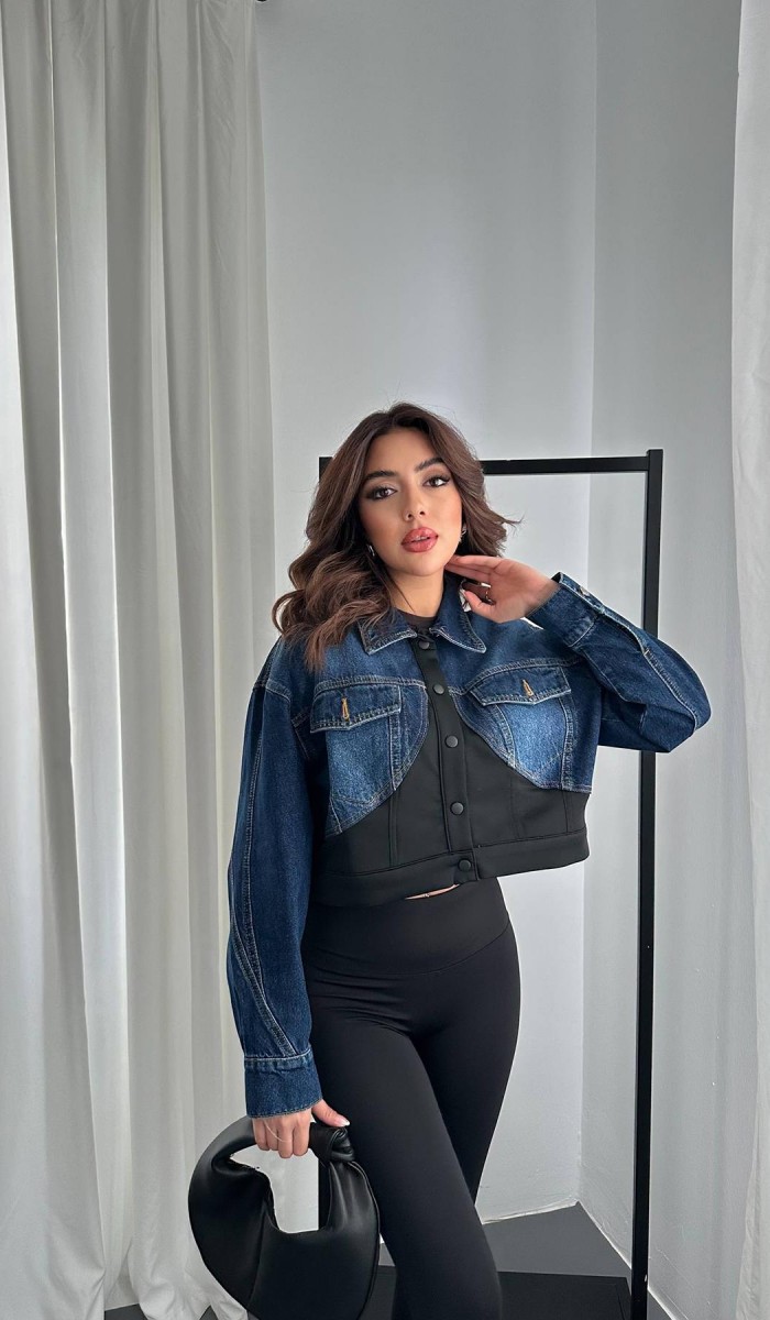 Siyah Denim Scuba Garnili Ceket L