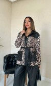 Siyah Deri Garnili Leopar Takım L