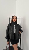 Siyah Düğmeli Deri Ceket L