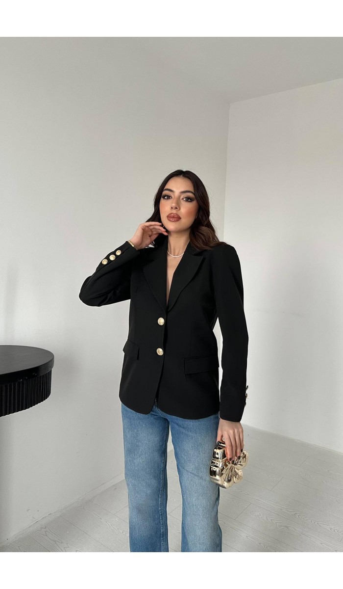 Siyah Gold Düğmeli Blazer Ceket L