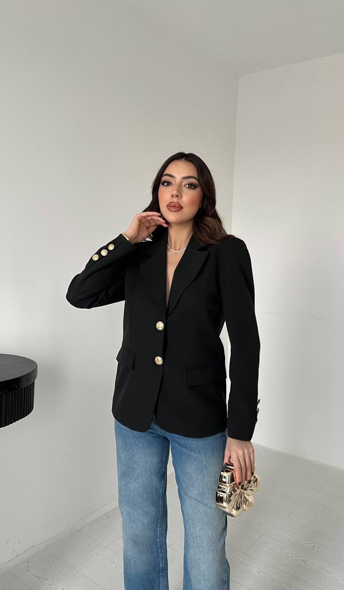 Siyah Gold Düğmeli Blazer Ceket L Siyah Gold Düğmeli Blazer Ceket L