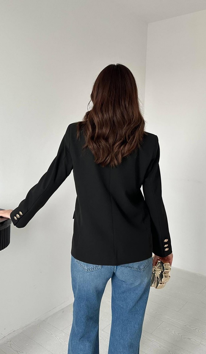 Siyah Gold Düğmeli Blazer Ceket L