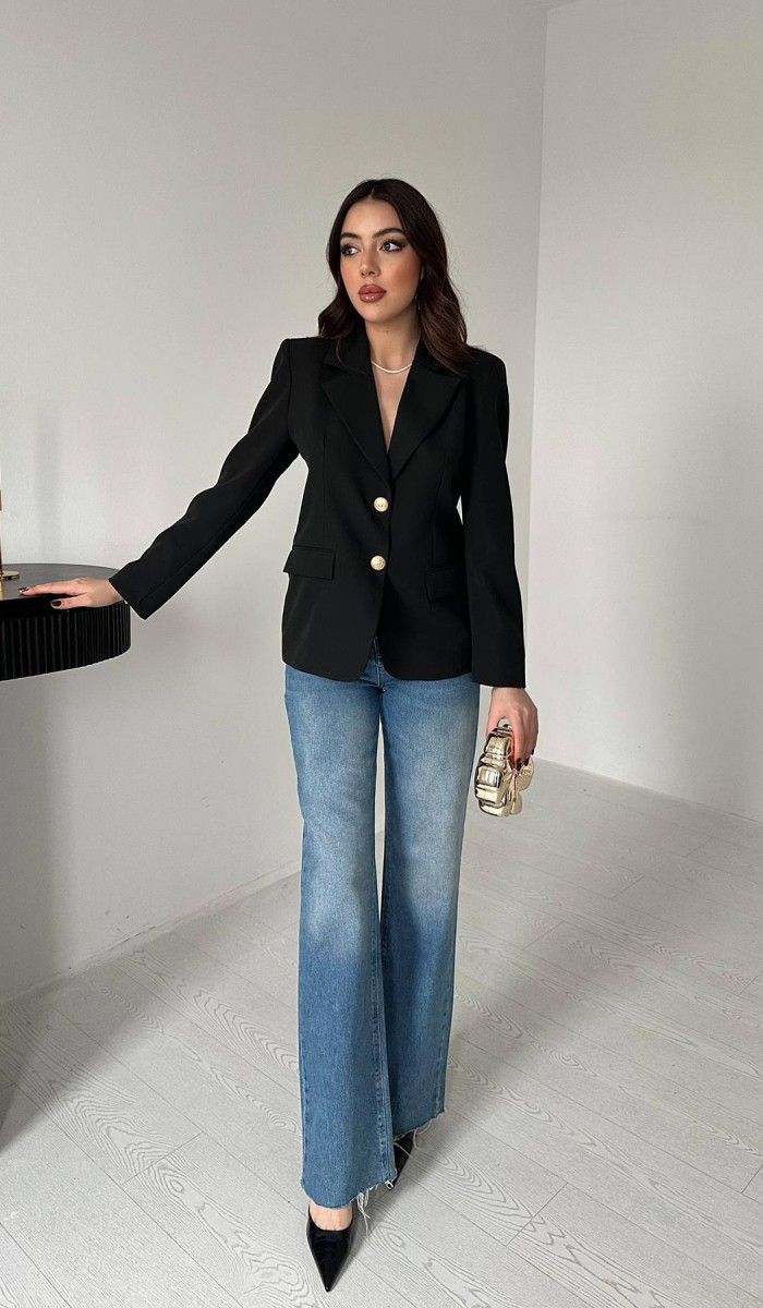 Siyah Gold Düğmeli Blazer Ceket L