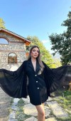 Siyah Kolları Pilseli Atlas Ceket Elbise L