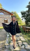 Siyah Kolları Pilseli Atlas Ceket Elbise L
