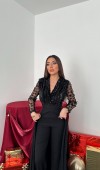 Siyah Kolları Tül Etekli Tulum L