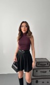 Siyah Pilikaşe Mini Etek L