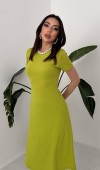 Yeşil Basic Fitilli Midi Elbise L