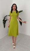 Yeşil Basic Fitilli Midi Elbise L
