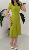 Yeşil Basic Fitilli Midi Elbise L