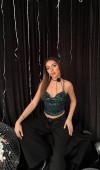 Zümrüt Askılı Degaje Bluz L