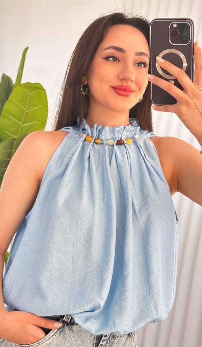 Yakası Boncuklu Balon Model Toptan Bebe Mavisi Bluz Bebe Mavi Yakası Boncuklu Balon Model Toptan Bebe Mavisi Bluz Bebe Mavi
