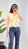 Fırfırlı Beli Lastikli Toptan Sarı Bluz Sarı