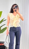 Fırfırlı Beli Lastikli Toptan Sarı Bluz Sarı