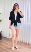 Kısa Kol Basic Kimono Toptan Siyah Bluz Siyah