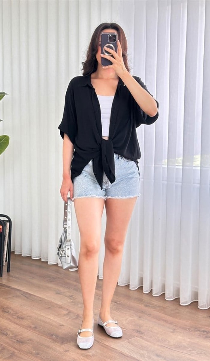Kısa Kol Basic Kimono Toptan Siyah Bluz Siyah