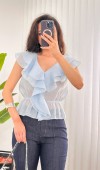 Fırfırlı Beli Lastikli Toptan Bebe Mavisi Bluz Bebe Mavi