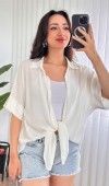 Kısa Kol Basic Kimono Toptan Ekru Bluz Ekru