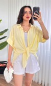 Kısa Kol Basic Kimono Toptan Sarı Bluz Sarı