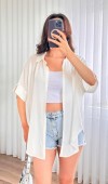 Kısa Kol Basic Kimono Toptan Ekru Bluz Ekru