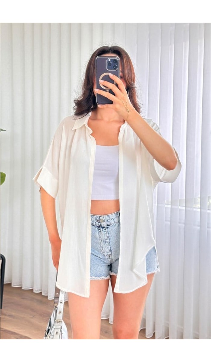 Kısa Kol Basic Kimono Toptan Ekru Bluz Ekru Kısa Kol Basic Kimono Toptan Ekru Bluz Ekru