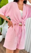 Müslin Cepli Kısa Model Toptan Pembe Şort Pembe