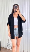 Kısa Kol Basic Kimono Toptan Siyah Bluz Siyah