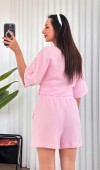 Müslin Önden Bağlamalı Kısa Model Toptan Pembe Kimono Pembe
